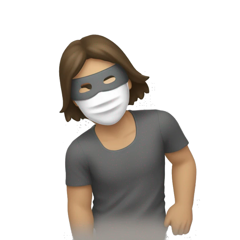 Homme avec un masque qui lève la main et baisse la tête  emoji
