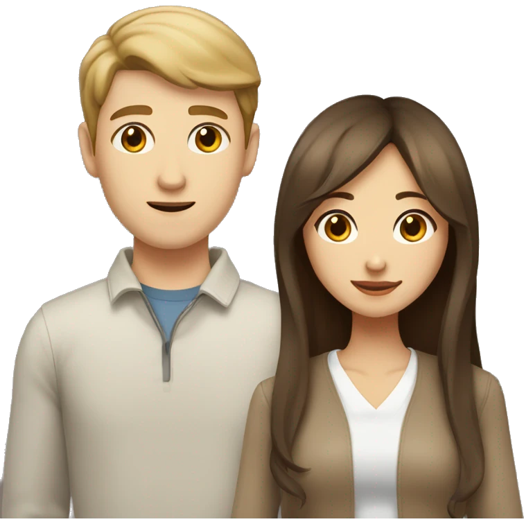 brown haired asian girl with straight hair and brown haired white guy with wavy hair emoji