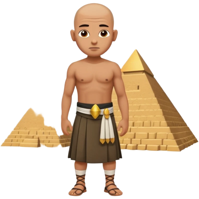 Emoji portrait of an Egyptian pyramid worker. Simple kilt, shaved head, tired yet resilient expression. emoji