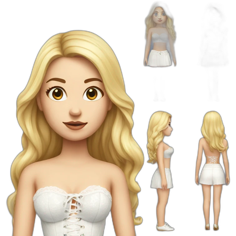 hyperrealistic caucasian female, long straight blonde hair, white lace-up bustier emoji