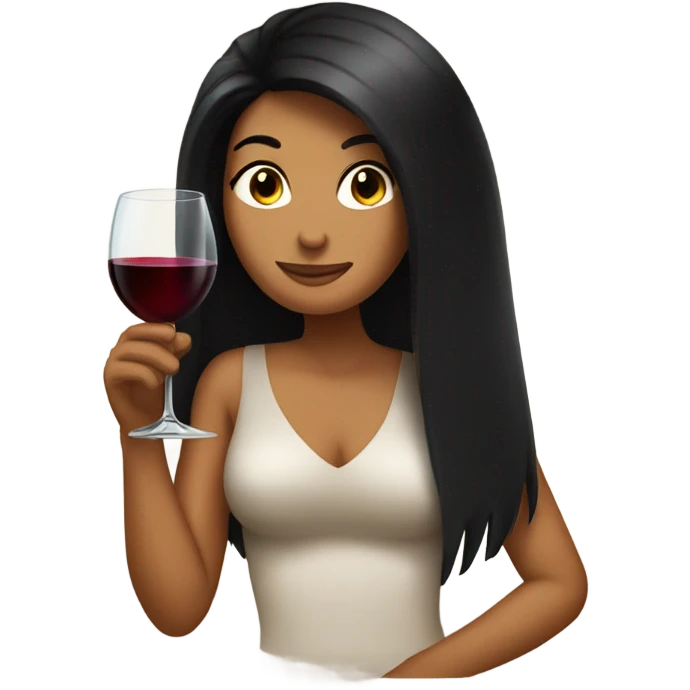 Tanned woman with long black hair drinking wine  emoji