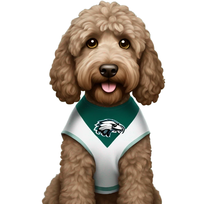 brown Labradoodle wearing a Philadelphia eagles shirt emoji