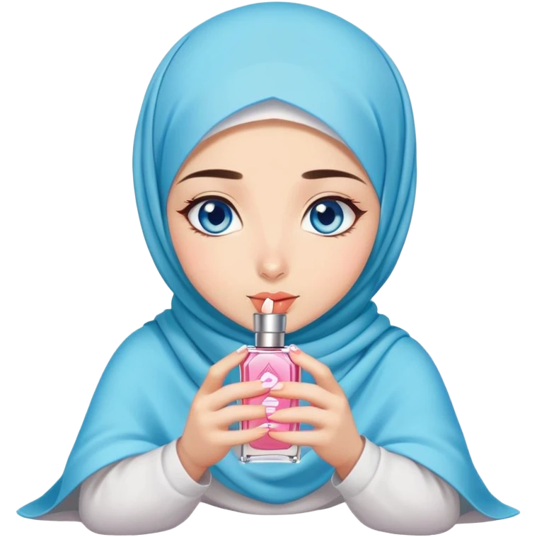 Turkish beautiful finish Konya girl blue eyes with sakura hijab smells perfume on the floor  emoji