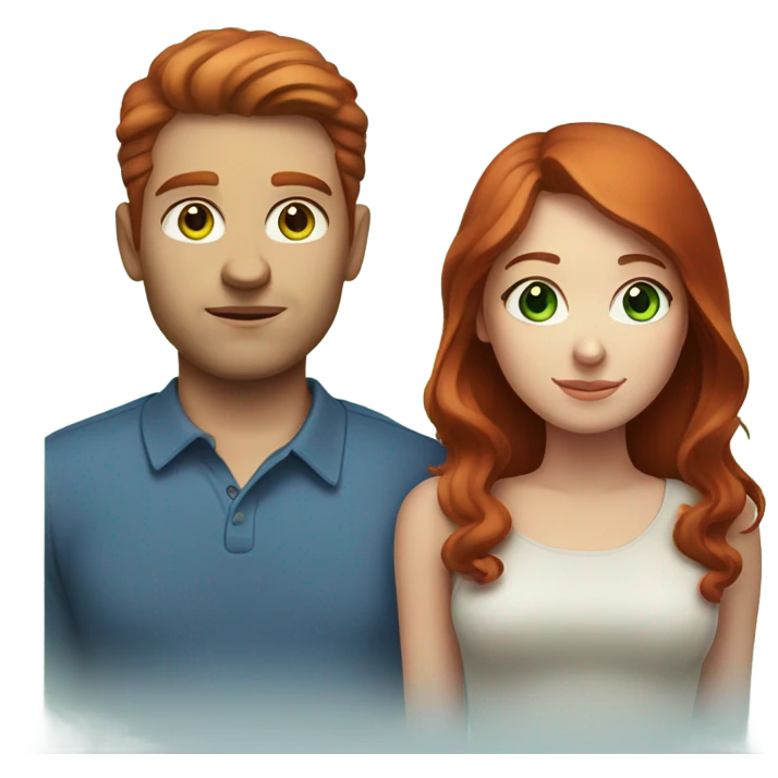 Red hair girl with green eyes girlfriend with brunette man with big blue eyes boyfriend emoji