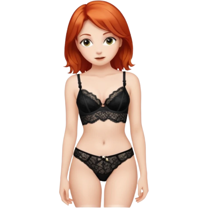 Рыжеволосая девушка в чёрном нижнем белье весь рост emoji