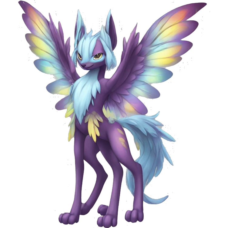 Anthro Sona Cool Edgy Cute Legendary Colorful Shy Winged Shiny Fakemon-Fantasy-Creature With Long Hair-Mane Full Body Detailed High Quality emoji