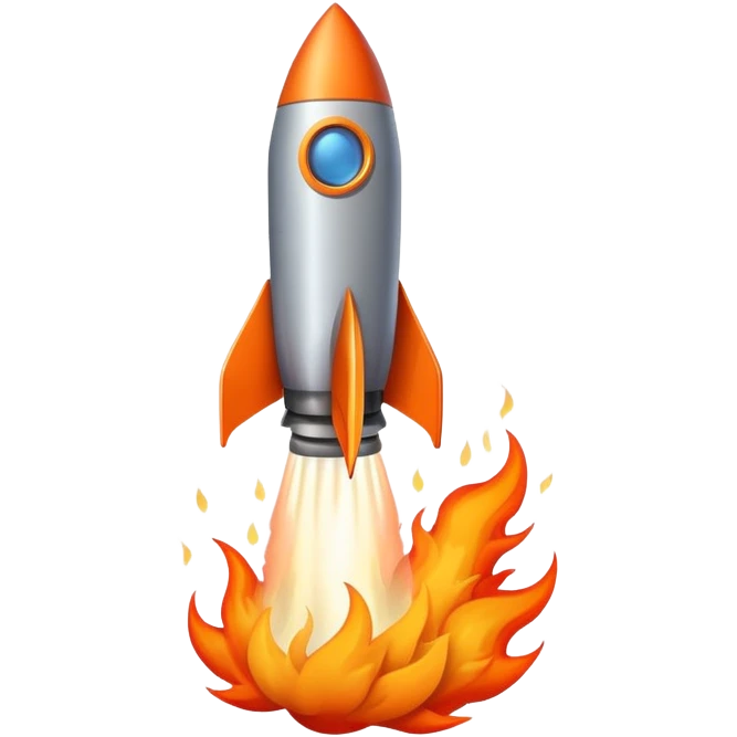 A rocket launching into space with flames and smoke coming out of the bottom emoji