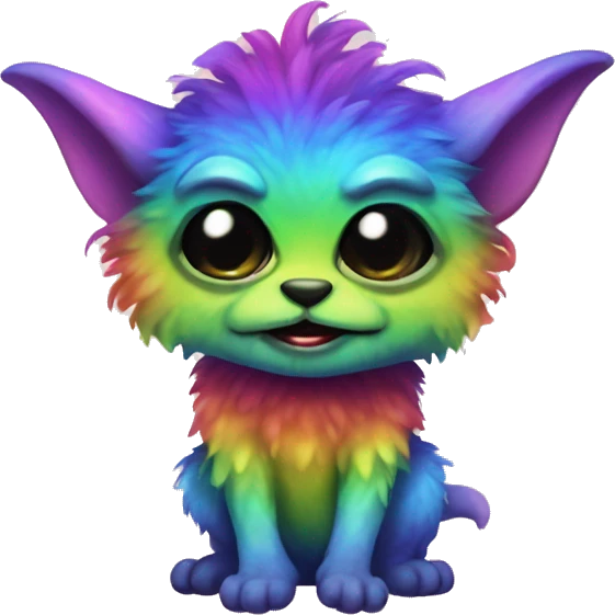 A rainbow furred creature that looks like the cute gremlin emoji
