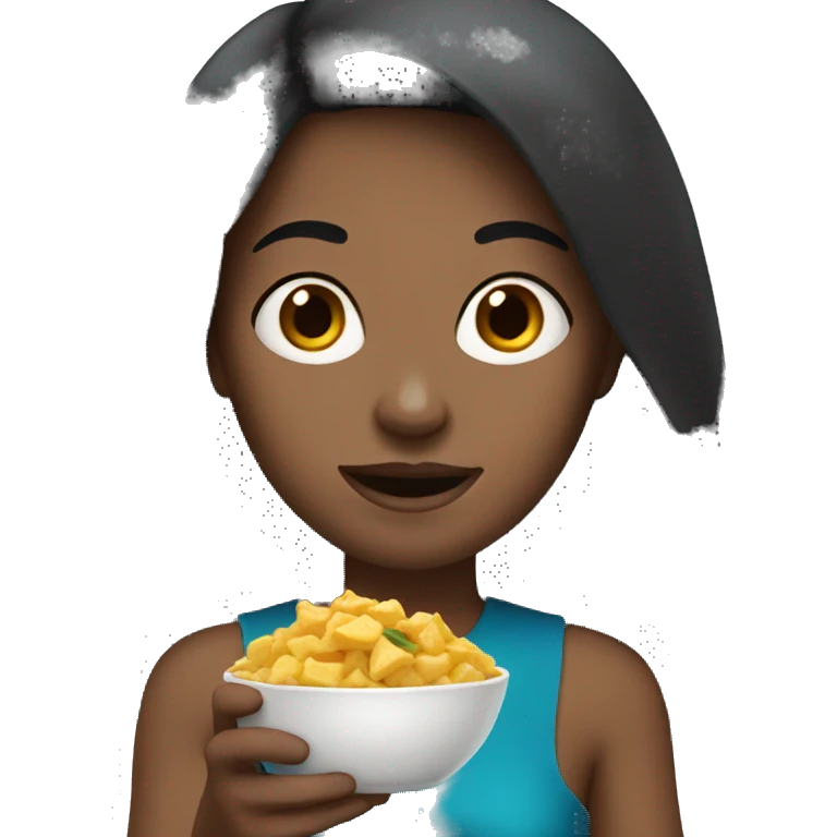  white woman with dark hair eating emoji