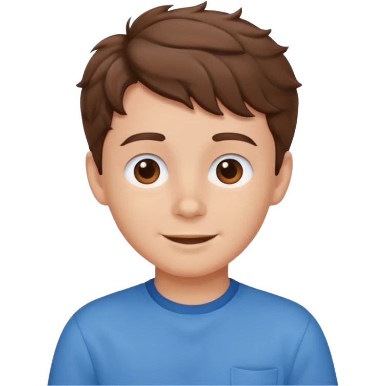cute boy happy with heart eyes wavy short brown hair blue shirt emoji