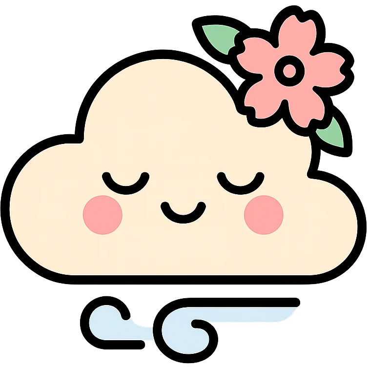 feminine adult vanilla cloud doe with rosy cheeks and cherry flowers, floating gracefully, minimalist style, brand identity, social media emoji