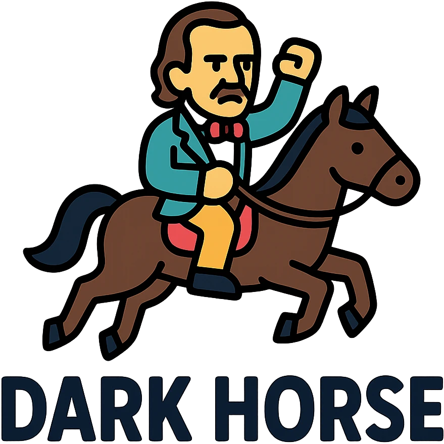 Polk on a horse, 'Dark Horse' text, campaign theme, color outline icon emoji