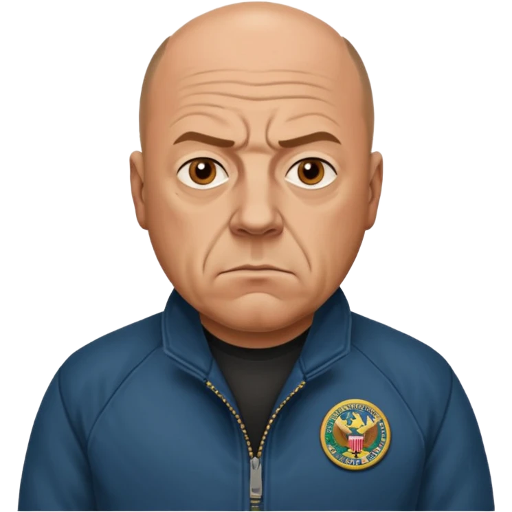 Create a realistic portrait of Hank Schrader in a DEA jacket with determined look. emoji