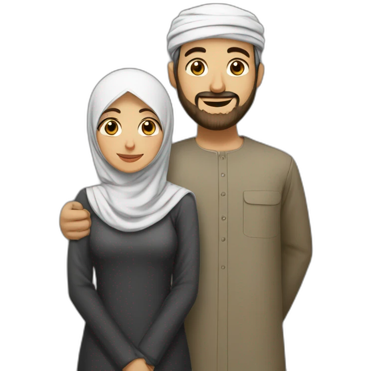 Homme avec Qamis qui fais un câlin à une femme en hijab emoji