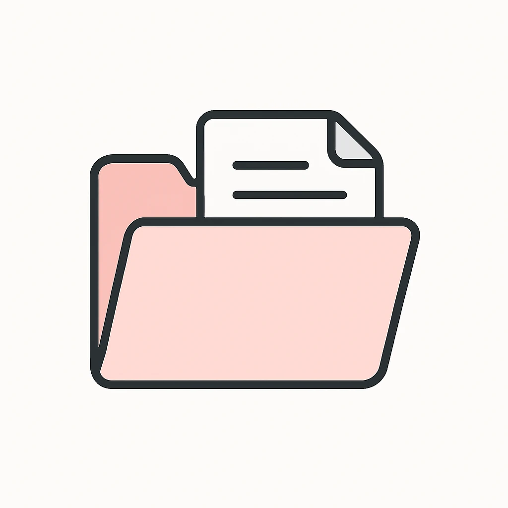 MacBook folder icon, slightly open, document peeking out, minimalist style emoji