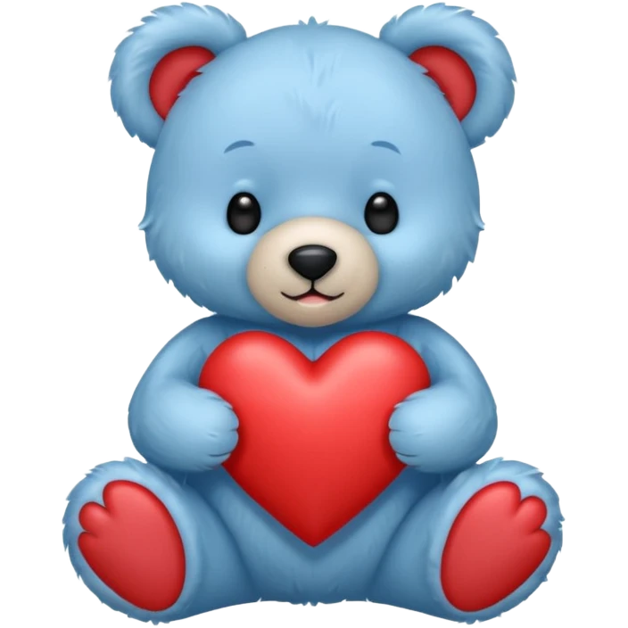 blue pastel teddy bear hold red heart emoji