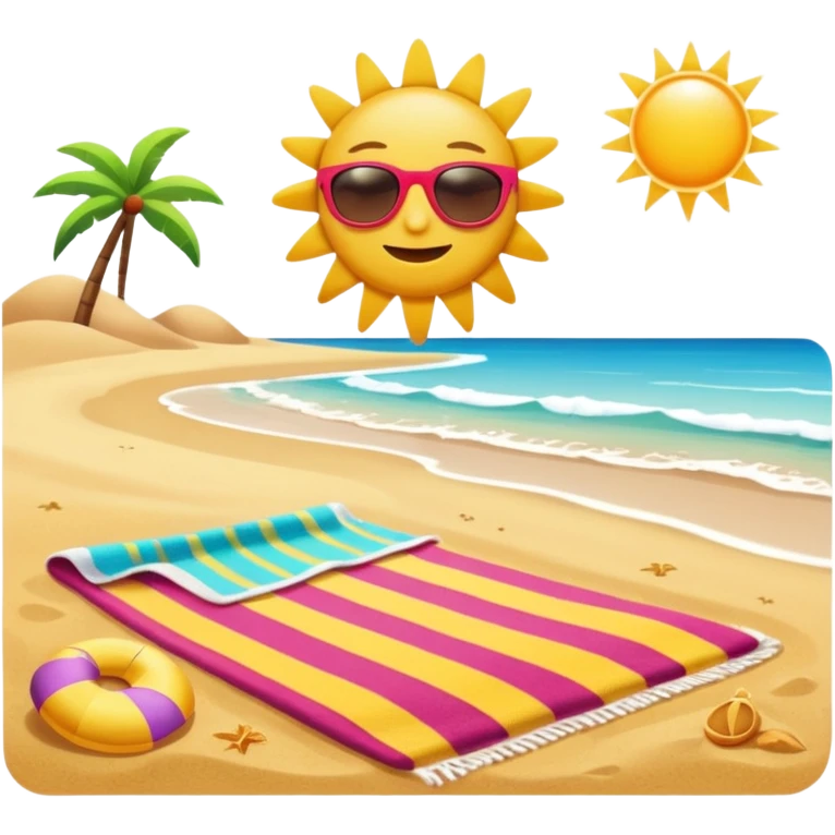 crie uma praia com areia, com sol, e canga na areia emoji