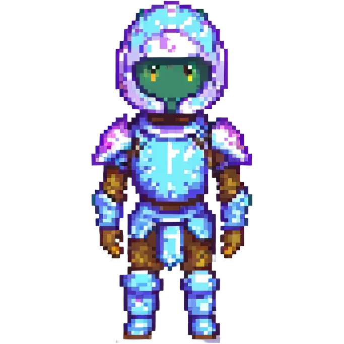 Add more pixelated armor details and highlights, keep pixel art style, no background. emoji