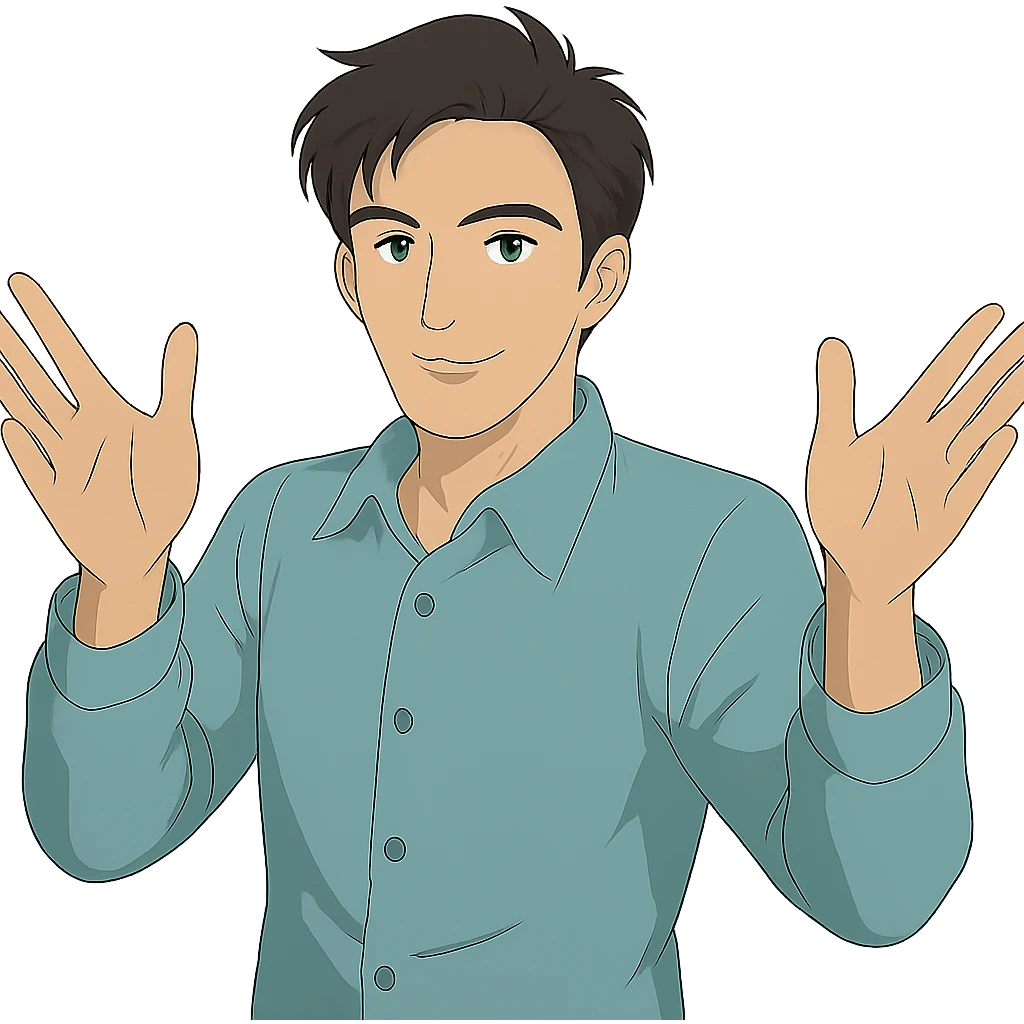 Make the man more handsome in Ghibli style, remove background. emoji