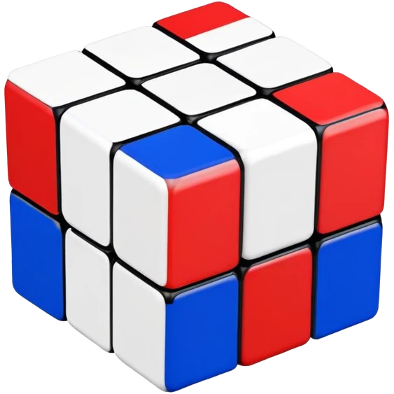A scrambled 3x3 Rubik's Cube with only red, white, and blue colors, minimalist iOS emoji style, viewed from an angle emoji