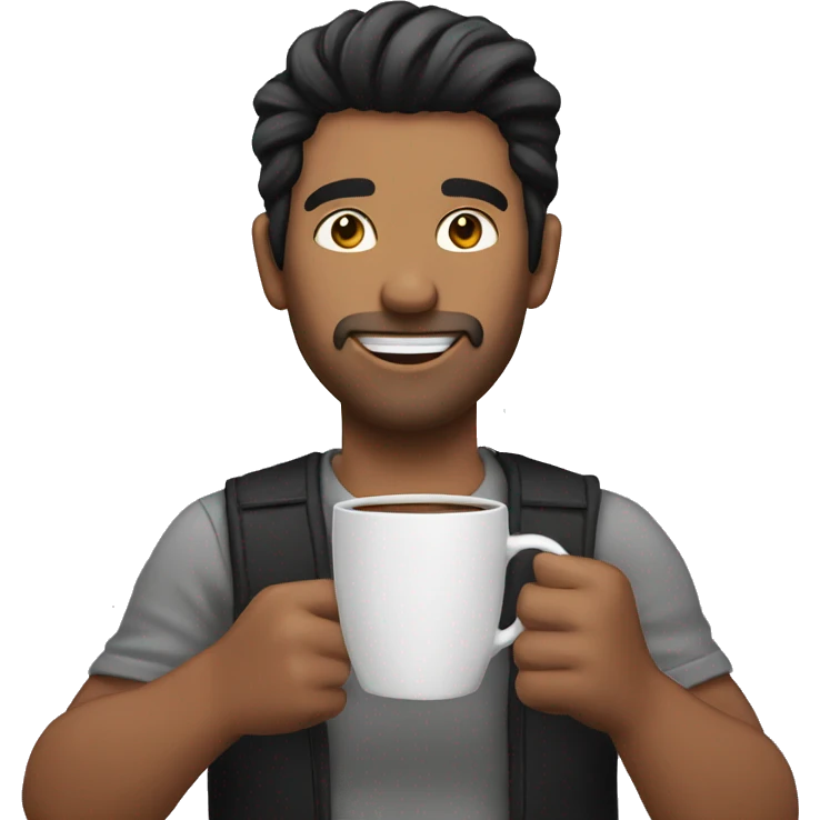 Man holding a Coffe cup with black hairs emoji