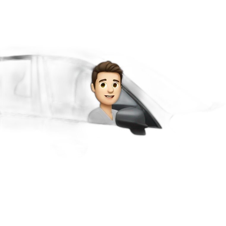 Brunette male driving a Hyundai white car  emoji