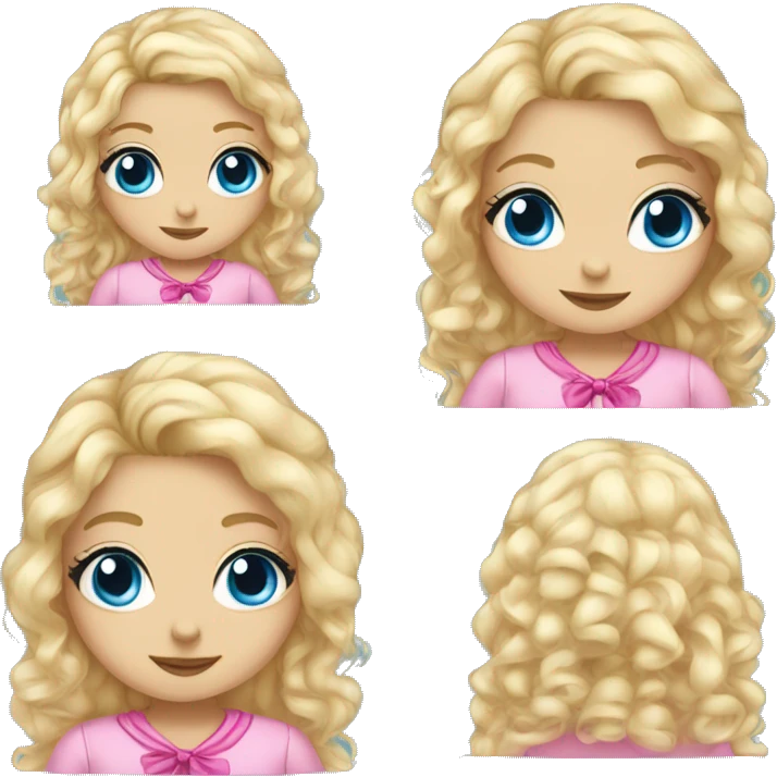 blond blue eyed girl with long curly eyelashes wearing pink bow pjs emoji