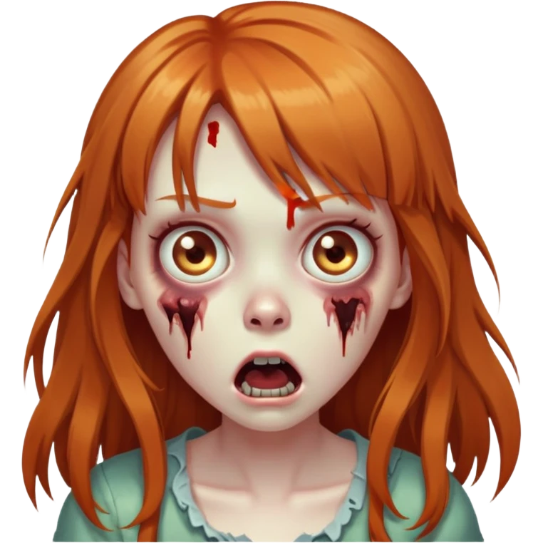 zombie girl with long ginger hair and bangs, surprised expression emoji