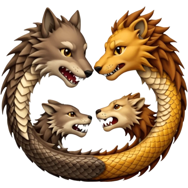 A wolf, a lion, a dragon (all eating each other's tail) ouroboro emoji