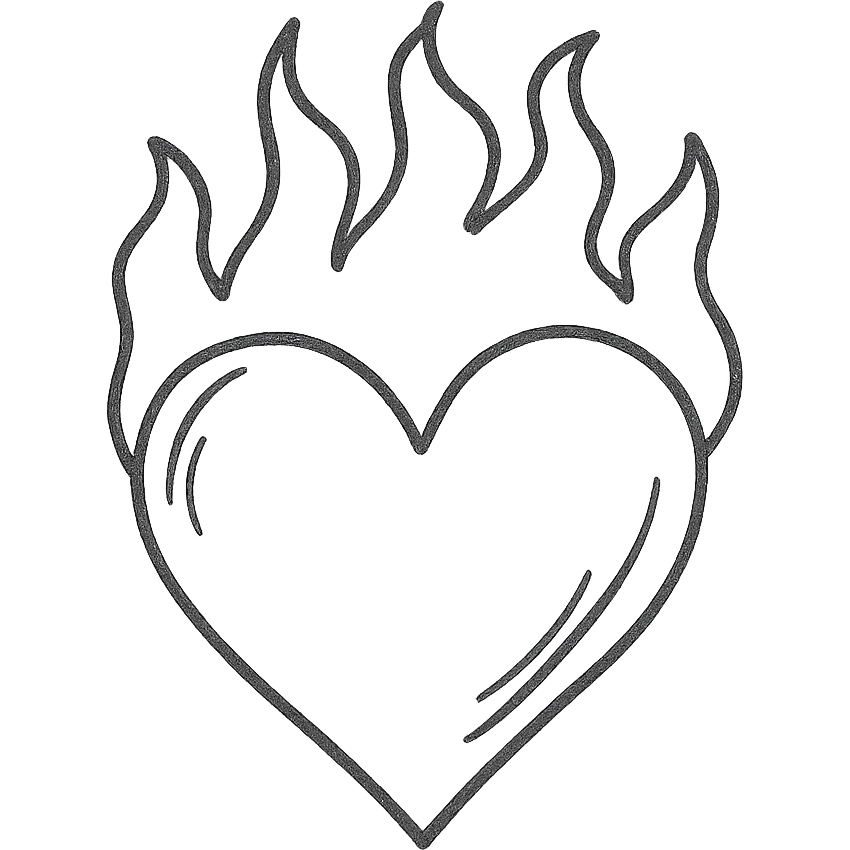 flaming blue heart icon with hand-drawn outline emoji