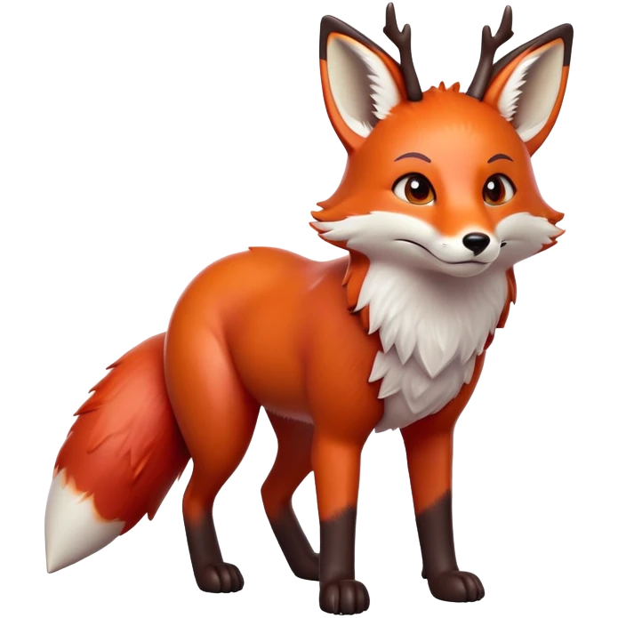cinematic-[fox]-realistic-full-body-standing on all fours-emoji,-tail-tucked-close,-head-tilted-dramatically,-fox-[red]-fur,-simplified-yet-realistic-focused-features,-highly-detailed,-glowing-with-an-almost-sarcastic-glow big antlers emoji