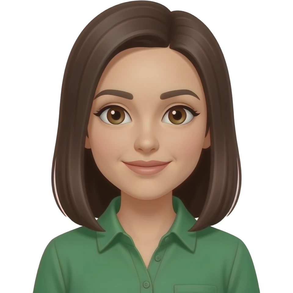 woman with straight brown hair brown eyes green shirt emoji