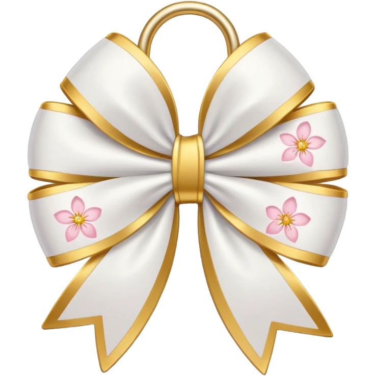 white sakura with a bow and gold outline emoji