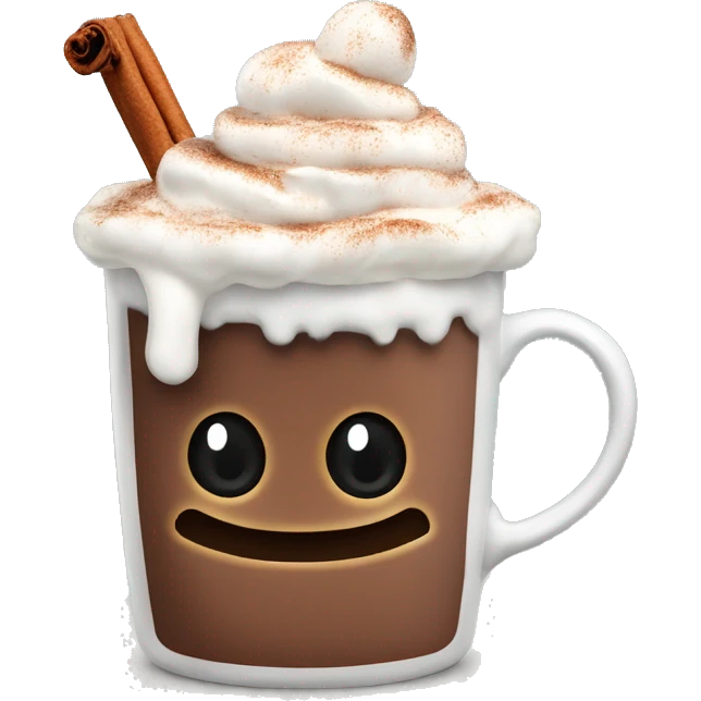 Christmas mug of hot chocolate with whipped cream and cinnamon emoji