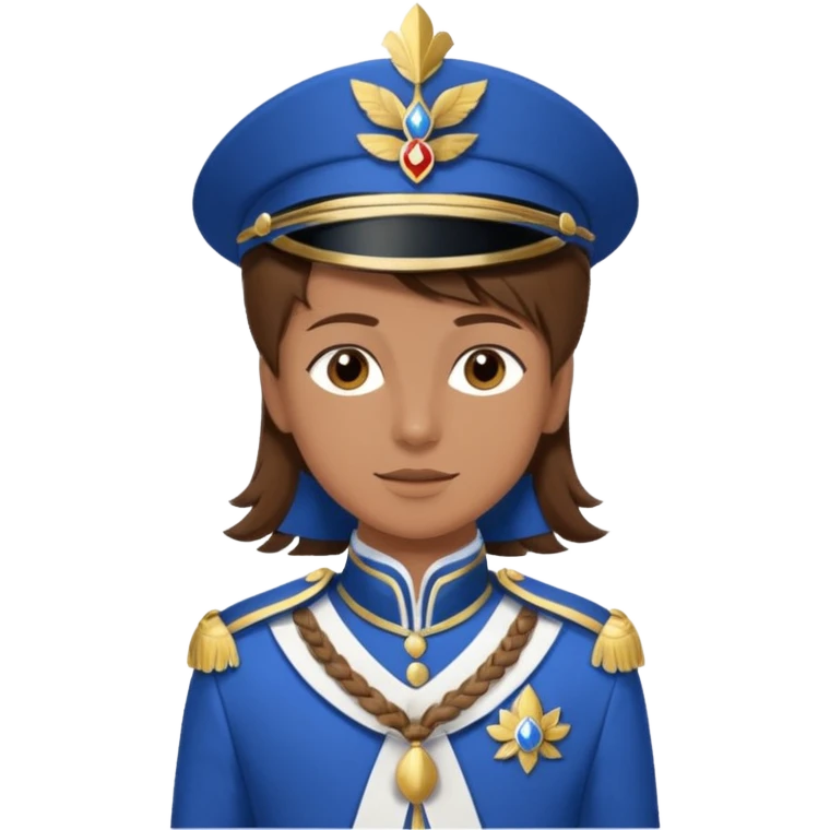 Bonjour, est ce que tu pourrais me créer un emoji, de moi (la personne a droite, brune) avec la tenue de certains membres de la  fanfare (la tenue bleue et blanche ) que tu vois sur la photo. Attention mets bien la fourragère a gauche s'il te plaît emoji