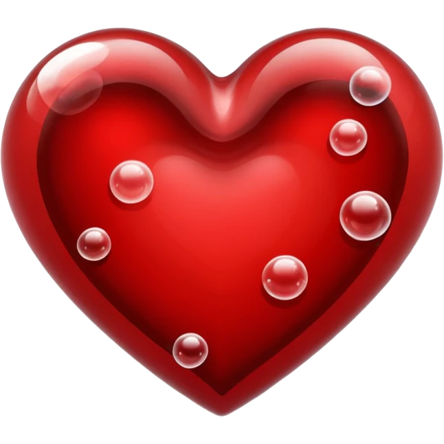 glass heart filled with red blood liquid, some bubbles, glossy emoji