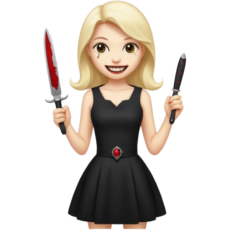 a girl classic smiley with a nife on the bach and vampire theet emoji