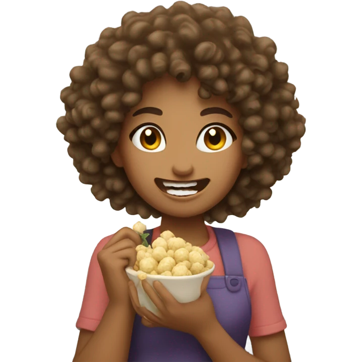 Curly haired girl eating garlic  emoji