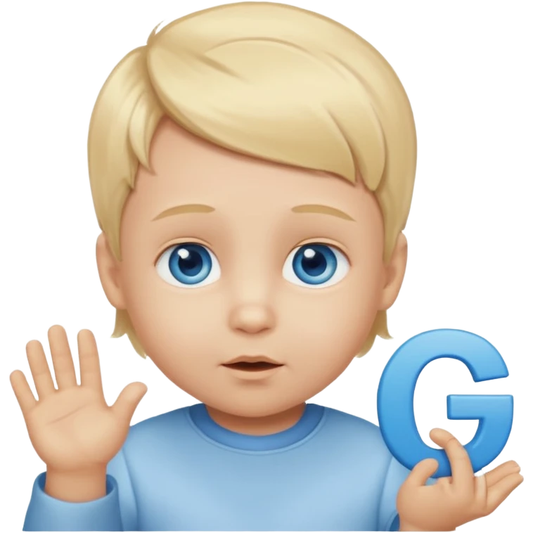 Caucasian blond hair blue eyed baby with a genius sign over it’s head emoji