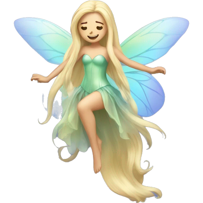 Iridescent fairy flying long hair blonde full body emoji