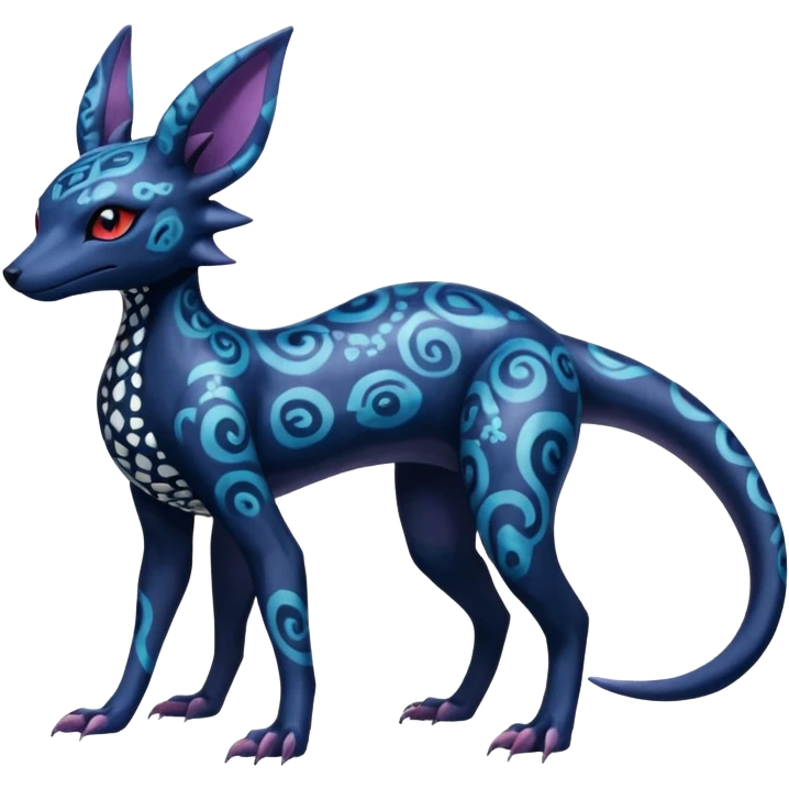 Gothic Scaley Exotic Salandit-Umbreon-Suicune-Fakémon-hybrid-creature (full body), 4 legs emoji