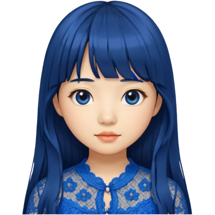 Long hair asian girl with curtain bangs with a blue lace top on  emoji
