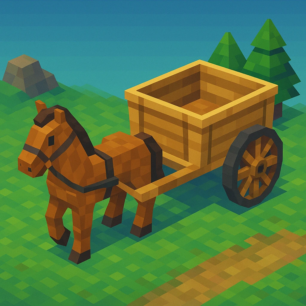 isometric horse and cart, subtle gradients, modern look emoji
