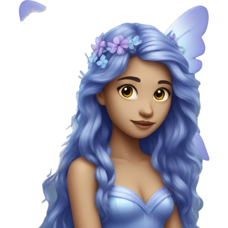 Beautiful, blue flower, fairy, blue, silver, purple, long hair, big wings emoji