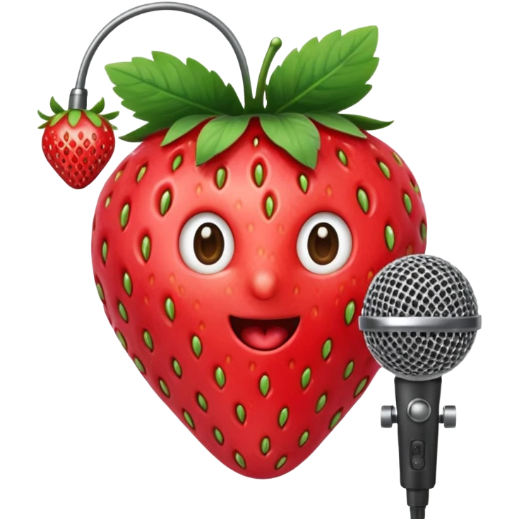 A strawberry holding mic emoji