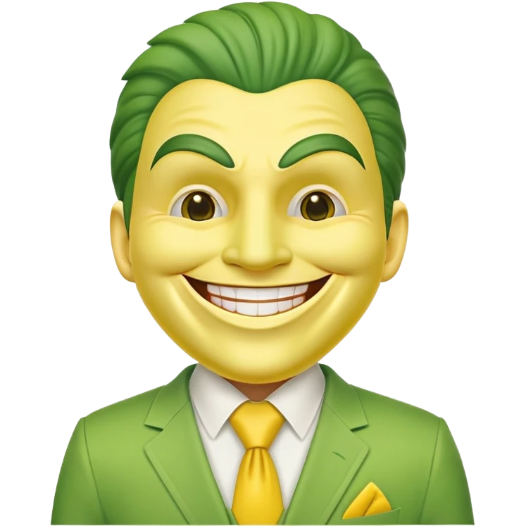 Green faced character with yellow suit and big smile from The Mask movie emoji