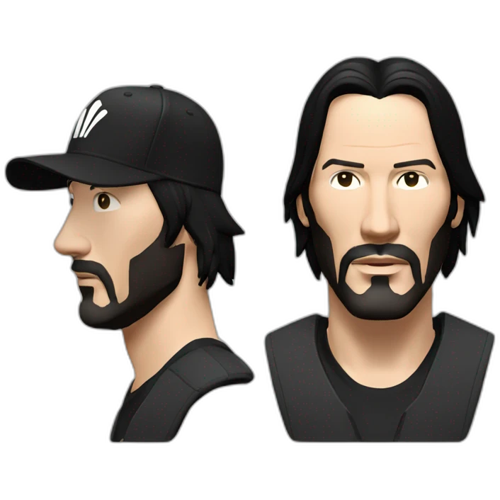 keanu reeves wearing a black adidas cap with white logo emoji