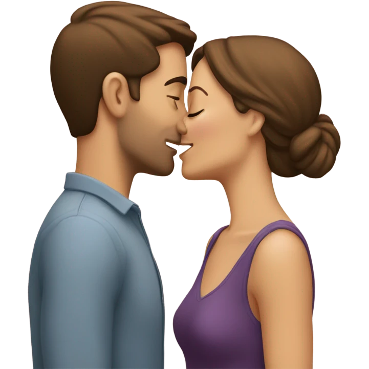 two  brunette heterosexual caucasians kissing  emoji