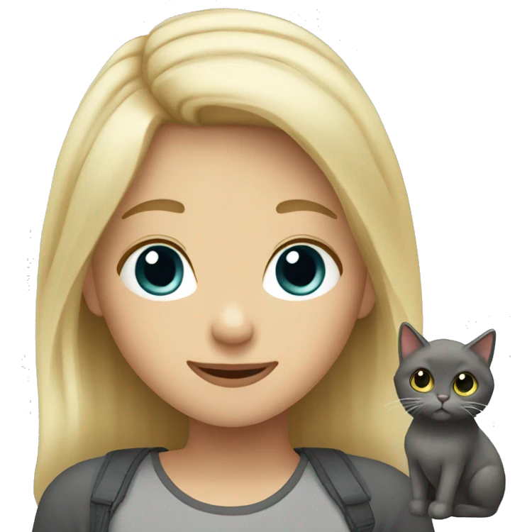blonde girl, boy with dark hair and gray cat emoji