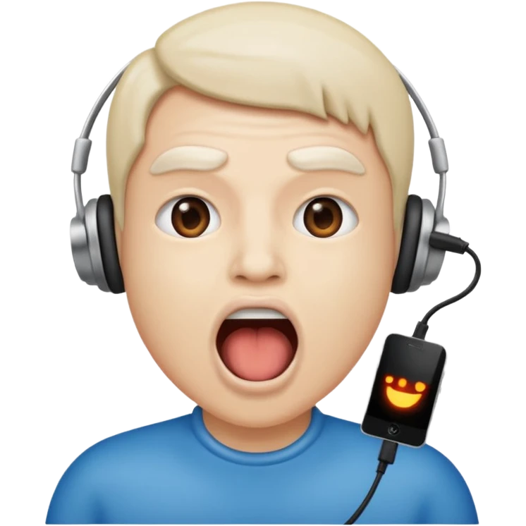 Mouth open wide with audio cable stuffed inside. emoji